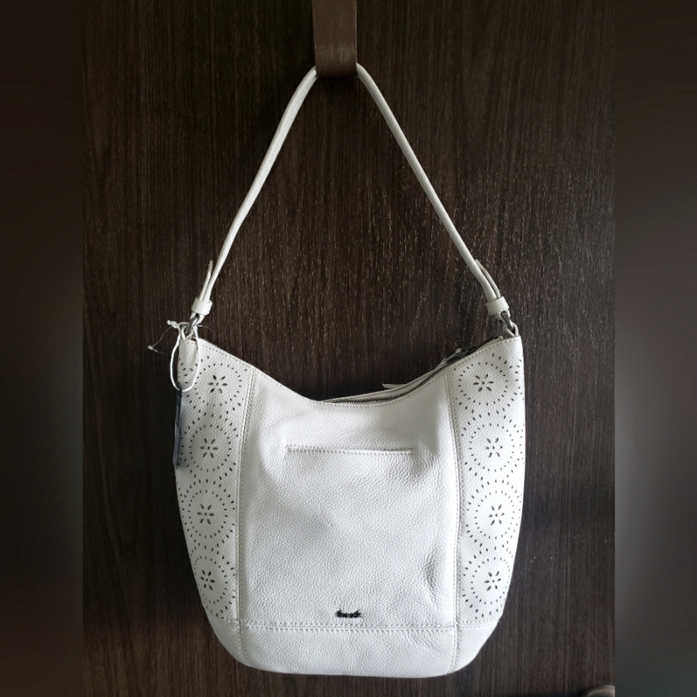 The SAK Sequoia Leather Hobo Shoulder Bag Purse 107136 Stone Perforated